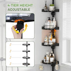 akinbas 360° Rotating Shower Caddy Tension Pole with 4-Tier Rustproof Lazy Susan 35-128 Inch No Drilling Coner Shelves Adjustable Shower Rack for Bathroom Bathtub Washbasin Plant Storage (Black) - Image 6