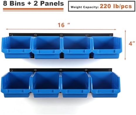 Wallmaster 8-Bin Storage Bins Garage Rack System 2-Tier Orange Tool Organizers Cube Baskets Wall Mount Organizations (Blue) (Pack of 2) - Image 3