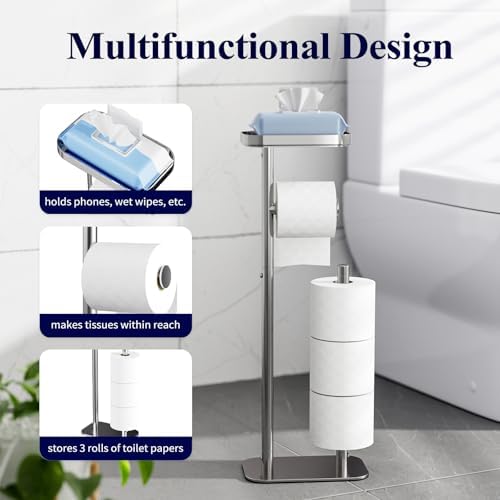 Kitsure Metal Toilet Paper Holder Free Standing, Medium, Chrome Silver - Image 3