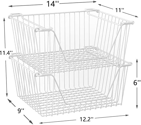 Stackable Wire Metal Baskets Large Capacity Kitchen Freezer Bins for Pantry Cabinet Fruit Vegetable Snacks Organization, White, Set of 4 - Image 4