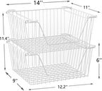 Stackable Wire Metal Baskets Large Capacity Kitchen Freezer Bins for Pantry Cabinet Fruit Vegetable Snacks Organization, White, Set of 4 - Image 4