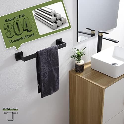 KOKOSIRI 16-Inch Single Towel Bar, Bathroom Kitchen Towel Holder, Wall Mounted SUS304 Stainless Steel Towel Rack 2 Pack, Matte Black, B4003BK-L16-P2 - Image 3