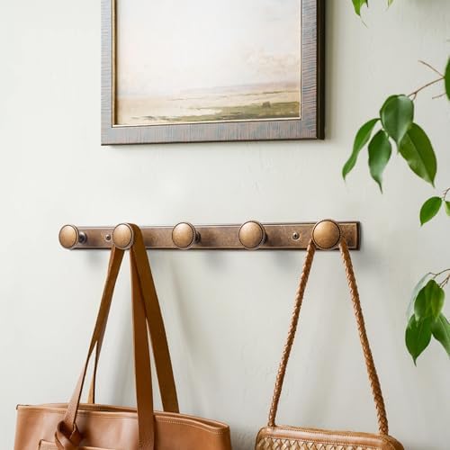 Goo-Ki Antique Brass Coat Rack Wall Mount, Heavy Duty Zinc Alloy Wall Mounted Coat Hooks with Escutcheon Backplate, Vintage Hat and Towel Hanger Rail for Entryway, Bathroom and Mudroom (5 Hooks) - Image 4