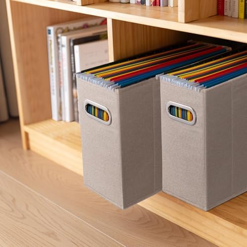 8 Packs Letter Size File Organizer, File Folders Organizer, Fabric Storage Box, Collapsible Paper Organizer with Metal Handle, Smooth PVC Rails, Only Box (Beige) - Image 7