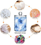 Fustylead 4 Pack Beautiful Blue Poppy Flower Qtip Holder Dispensers for Cotton Swab, Ball, Round Pads, Floss, Plastic Apothecary Jar Set for Bathroom Canister Storage - Image 3
