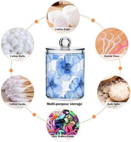 Fustylead 4 Pack Beautiful Blue Poppy Flower Qtip Holder Dispensers for Cotton Swab, Ball, Round Pads, Floss, Plastic Apothecary Jar Set for Bathroom Canister Storage - Image 3