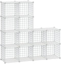 HUBSON Wire Cube Storage Organizer, Book/Toy/Craft/Potted Plants and petCloset Organizers and Storage Shelves, 12-Cube Freely Combinable Metal Grids Storage Shelf,White Plus Iron by HUBSON