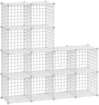 HUBSON Wire Cube Storage Organizer, Book/Toy/Craft/Potted Plants and petCloset Organizers and Storage Shelves, 12-Cube Freely Combinable Metal Grids Storage Shelf,White Plus Iron by HUBSON