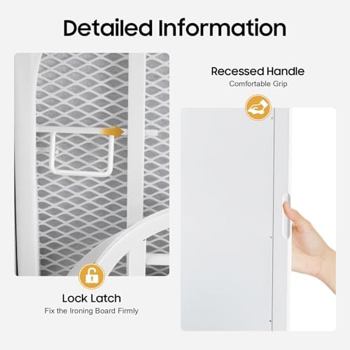 Wall Mount Ironing Board Cabinet, in-Wall Recessed Ironing Cabinet, Built-in Swivel Ironing Board Foldable with Mirror, for Edrooms, Checkrooms, Small Houses, Sewing Rooms, Bedrooms - Image 6