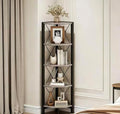 CHOEZON 5-Tier Corner Shelf, Corner Bookcase, 55.2" Tall Vertical Display Rack, Plant Stand, Open Storage Shelf, for Living Room, Bedroom, Study, Kitchen, Greige and Black TCJ12BG by Choezon