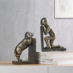 Decorative Bookends for Shelves, Human & Dog Antique Bronze Resin Book Ends - Image 5