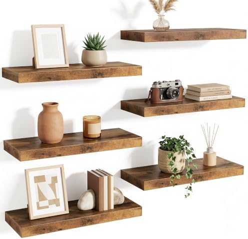 Fixwal Floating Wall Shelves for Decor (Rustic Brown, Set of 6, 15.7 Inch) by Fixwal