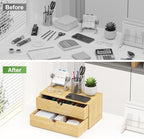 Bamboo Desk Organizer with Drawers, Desktop Storage Box for Office Supplies - Image 5