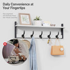 Tatub 29" Coat Rack Wall Mount with Shelf, Entryway Wall Hooks with Shelf, Coat Hangers for Bathroom, Living Room, Bedroom, Rustic White - Image 7
