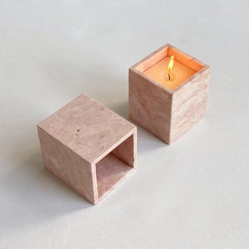 Natural Marble Stone Square Storage Container Empty Vessel Holder Cup for Candle/Pens/Sundries items (Cream Rose) - Image 3
