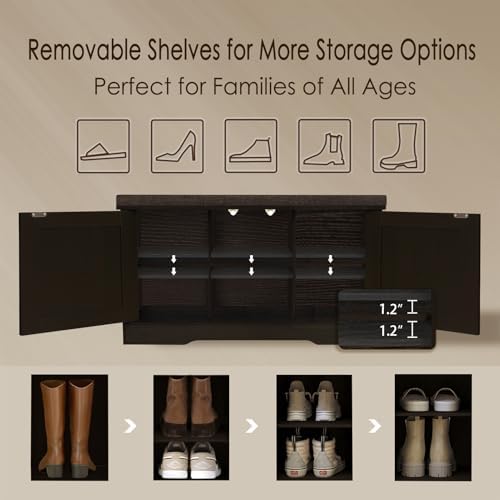 DINZI LVJ Shoe Storage Bench with Cushion, Door, Espresso 31.5" LX17.7 H - Image 4