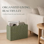 Green Paper Rope Magazine Holder, Scalloped Magazine Basket - Image 3