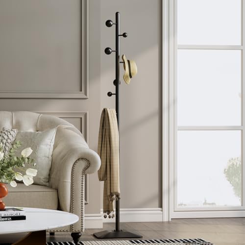 Coat rack freestanding,Coat tree freestanding heavy duty with 7 ball hooks,Coat hanger stand with metal base for entryway hallway bedroom - Image 7