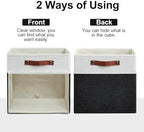 Bagnizer Storage Cubes, 4 Pack Linen Foldable Storage Bins (13 x 13 inch) with Clear Window and Handles, Fabric Organizer for Shelf Closet, Clothes, Books - (Black and White) - Image 7