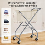 No-Bend Laundry Cart Rolling Hamper with Locking Wheels & Handle, Foldable Basket Screw-Free Assembly, Durable Metal Frame & Removable Liner Bag for Bedroom & Bathroom (Beige) - Image 6