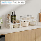 2 Pack 11” Depth Expandable Kitchen Cabinet Organizer Shelves, Heavy Duty Kitchen Countertop Organizers and Storage Rack, Stackable Metal Small Storage Shelf For Pantry Counter Cupboard Organization - Image 2