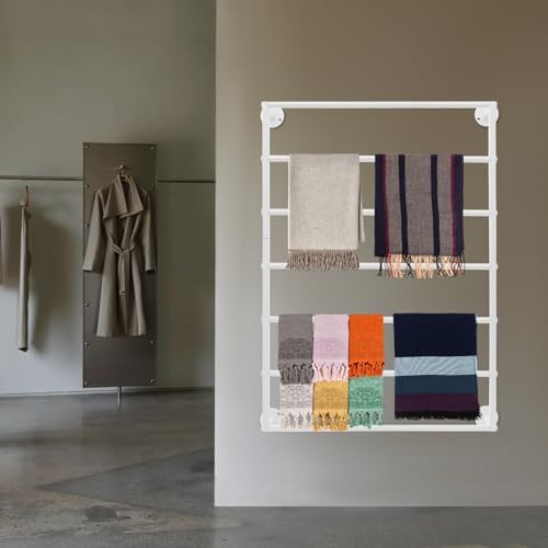 7-Tier Wall Mount Scarf Rack, Heavy Duty Metal Tie Organizer – White - Image 4