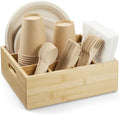 ALELION Bamboo Utensil Holder for Party, Paper Plate Organizer for Countertop, Silverware Caddy with 6 Compartments for Plates, Cups, Forks, Spoons, Napkins, Cutlery Holder for Kitchen Camping Buffet by ALELION