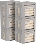 FHSQX 6 Pack Foldable Storage Bins for Clothes Clothes Storage Bins with Metal Frame Stackable Storage Box with Lid (Light Grey, 19.7x15.7x13.8 inch (70L)) by FHSQX