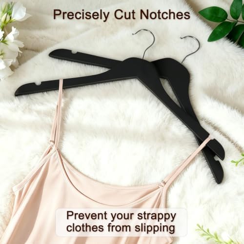 TOPIA HANGER Black Wooden Hangers 30 Pack, 0.28-inch Thick Slim Wood Clothes Hanger with Flat Design and Smooth Notches, Lightweight Space Saving Hangers for Shirt, Coat, Camisole-CT31B - Image 5
