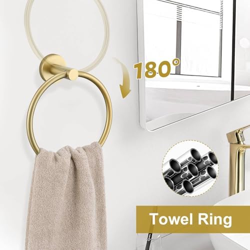 5 Pieces Brushed Gold Towel Bar Set, Upgraded Round Bathroom Hardware Accessories Set, Toilet Paper Holder Towel Holder Set for Bathroom Stainless Steel Wall Mounted 23.6Inch - Image 4