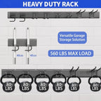 Garage Tool Organizer Wall Mount, 64 Inch Heavy Duty Garden Tool Organizer Storage System, Easy Install with 8 Adjustable Hooks, for Garage, Basement, Shed, Workshop, Black, Steel - Image 3