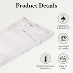 uxcell Bathroom Vanity Tray, 15.7" x 6" Silicone Soap Dispenser Trays, Shatterproof Kitchen Sink Organizer for Soaps Keys Candle Trinket, Marble White - Image 3