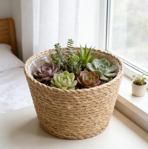 FOMIYES Home Decor Woven Straw Flower Pot Seagrass Planters Basket Garden Plant Pot Containers Wicker Rattan Vase Sundries Organizer Storage Bins for Indoor Outdoor Plants Vintage Decor - Image 4
