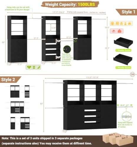 Aheaplus Closet System with 12 Drawers, 8.5-11.5Ft Closet Organizer System - Image 6