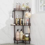 Consumest Corner Shower Caddy Standing - 3-Tier Stainless Steel Shower Organizer with Soap Holder and 4 Hooks, Large Capacity Corner Shelf Stand for Bathroom, Rest Room, Bronze by Consumest