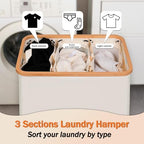 efluky Laundry Hamper 3 Section with lid and 3 Removable Bags, Beige - Image 4