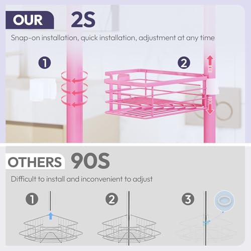 SWTYMIKI Shower Caddy Tension Pole - 4-Tier Corner Shower Organizer, Pink - Image 3
