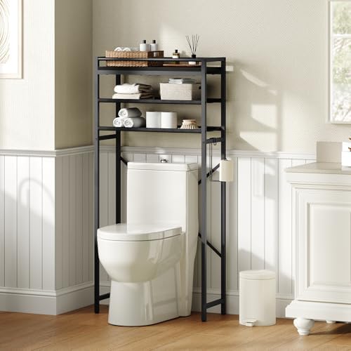MAHANCRIS Over Toilet Storage, 3-Tier Bathroom Organizer Shelf with Toilet Paper Holder, Freestanding Space Saver Bathroom Shelves Above Toilet for Bathroom, Laundry Room, Black TSBK1201 by MAHANCRIS