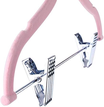 Tosnail 30 Pack Kids Velvet Hangers Children's Clothes Hangers Baby Hangers with Clips - Pink - Image 3