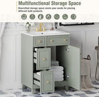 Harper & Bright Designs 24" Bathroom Vanity with Sink, Free Standing Single Basin Vanity Set with Two Drawers and One Door, Modern Solid Wood Bathroom Cabinet with Ceramic Basin for Bathroom, Green - Image 6