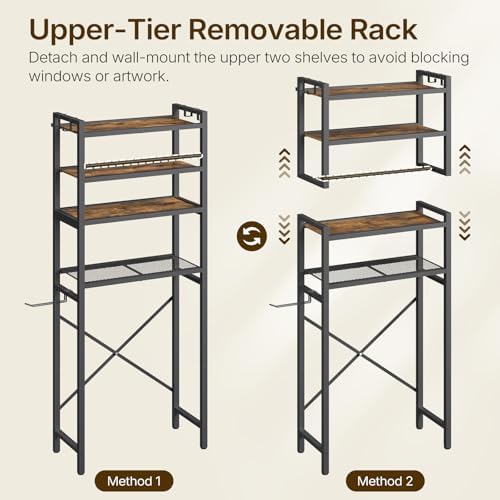 YATINEY Over The Toilet Storage Rack, 4-Tier Freestanding Bathroom Organizer Above Toilet, Toilet Shelf with Detachable Upper Shelves, X-Shaped Back Support, Rustic Brown and Black TR05BR - Image 4