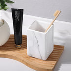 Marble Square Toothbrush Holders - Ceramic Tooth Brushing Holders, Toothbrush Cup, Toothpaste Organizer for Bathroom Countertop, Makeup Brush Holder, Pen Holder for Home Desktop Storage - Image 5