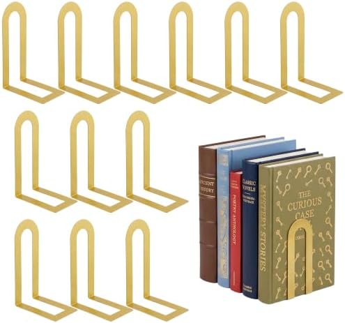 Sanwarm Bookends, 12 Pack, Metal, for Home Office Desk Shelves Gold Modern by SanwarmHomeDecor