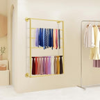 7 Tier Wall Mounted Tie Rack Scarf Display Stand, 50lbs Load Capacity Metal Ribbon Organizer, Towel Holder Display for Home, Bathroom, Florist, Gift Stores (Gold) - Image 5