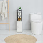SUNTAGE Small Bathroom Storage Cabinet, Narrow Side Bathroom Organizer w/Toilet Paper Roll Holder and Metal Frame, Slim Toilet Paper Storage Cabinet for Bathroom, White - Image 7