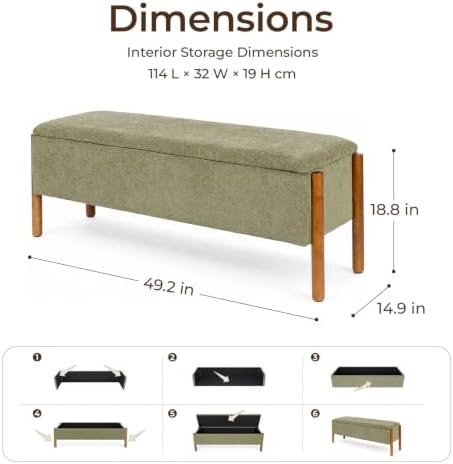 50" Shoe Bench with Storage, Chenille Shoe Rack Bench, Removable Shoe Storage Bench Entryway Storage with Cushion for Front Doors Entrances Hallway, Mudroom, Closet, Bedroom, Green, XR-Ben02 - Image 2