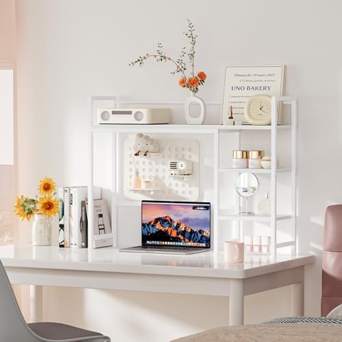 Snughome Desk Shelf, 38.6" Desktop Organizer Shelf, Desk Hutch for Computer Monitor, 4 Tier Desk Display Rack, Wood Desktop Bookshelf Storage Rack for Home Office Dorm, White - Image 5