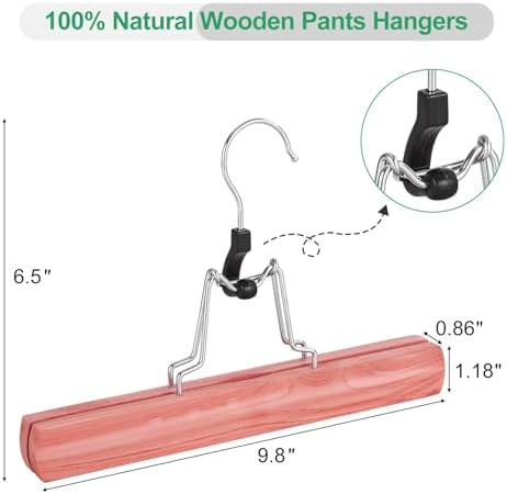 TOPIA HANGER 12 Pack Cedar Pants Hangers, Hair Extension Hangers Non Slip Skirt Hanger Wood Clamp with Velvet Padded 360° Swivel Hook for Jeans, Skirts, Trousers, Wigs CT67C - Image 4