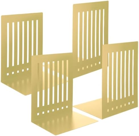 4 Pcs 10 Inch Heavy Duty Bookends Non-Skid Base, Gold by Unknown