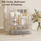 Makeup Organizer Countertop for Vanity with Lid and 2 Drawers, Clear White - Image 2